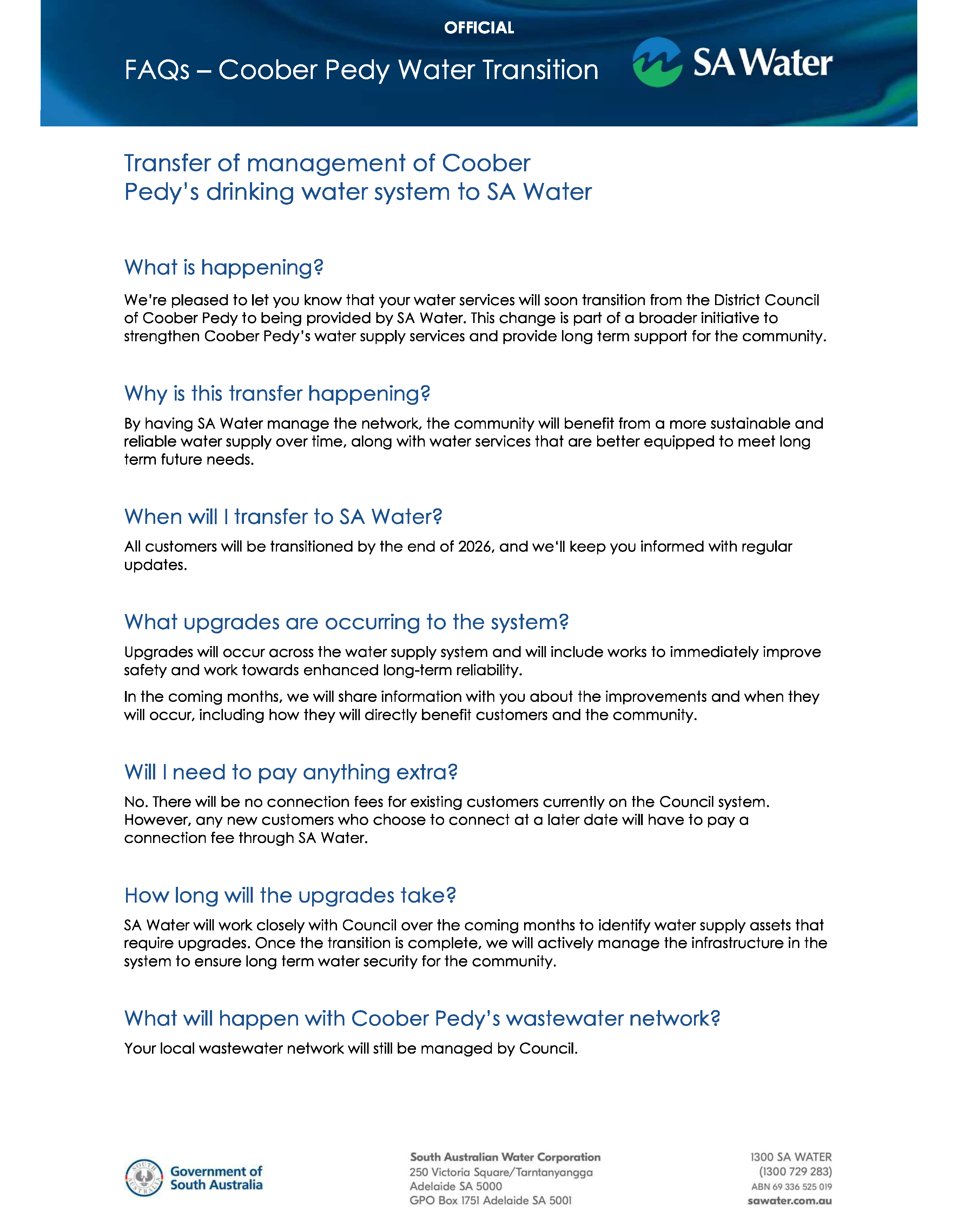 FAQs - Coober Pedy SA Water Transition_Page_1 